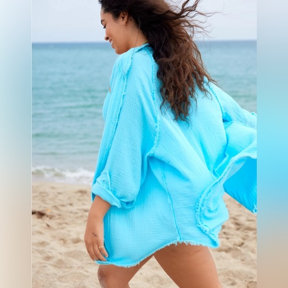 Aerie Gauzy Button Up Coverup Shirt Size L - Picture 2 of 6